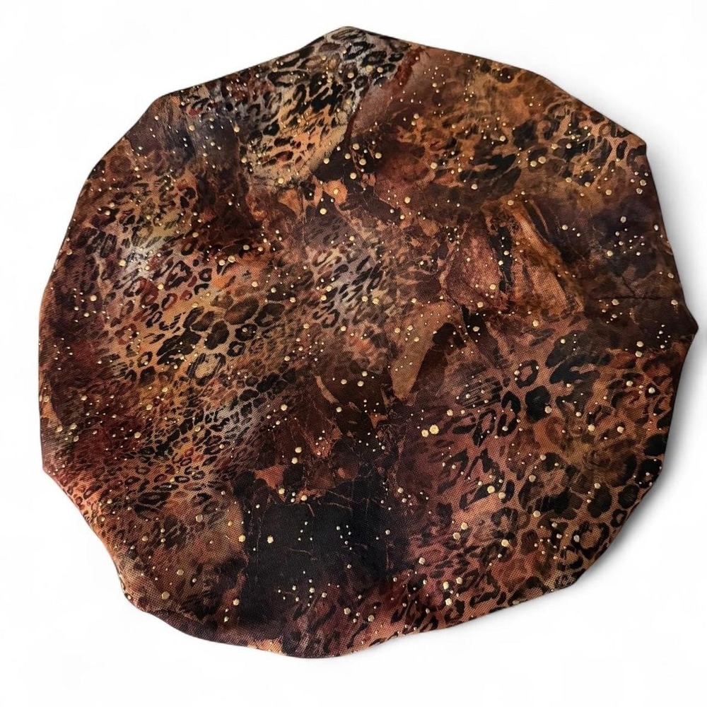 reversible satin bonnet featuring a beautiful brown leopard print